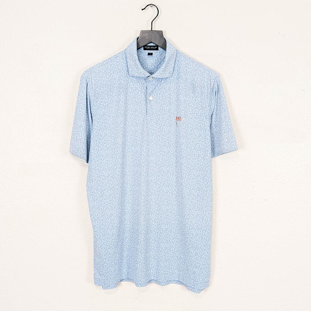 Peter Millar Crown Crafted Golf Polo Blue floral Club Flag logo Medium